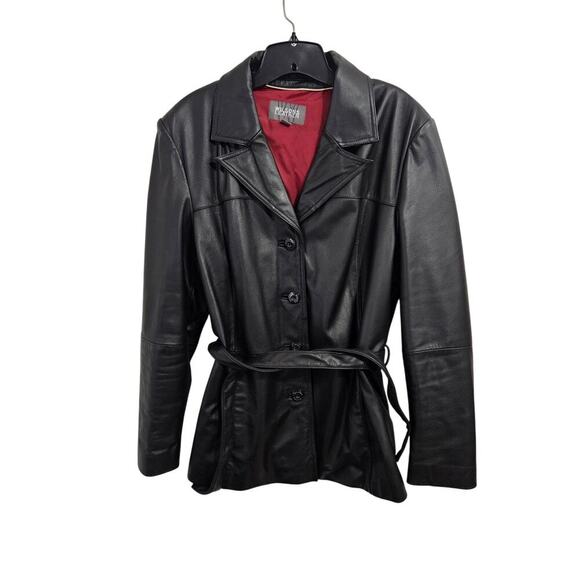 Wilsons Leather Jackets & Blazers - Vintage 90s/Y2K Wilson's Leather Womens Belted Black Button-up Jacket. Size XL